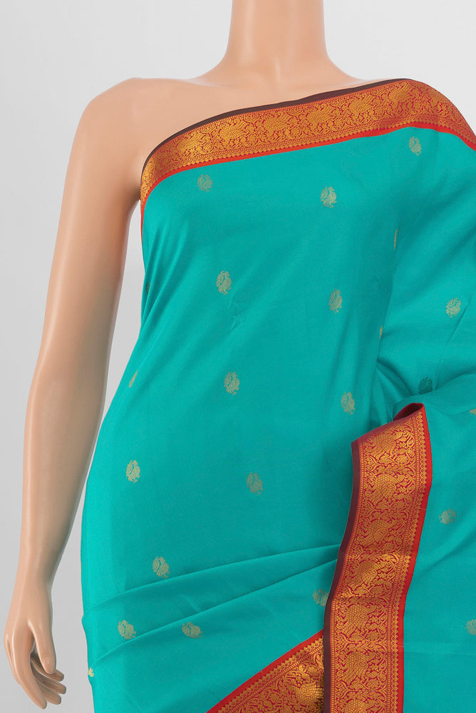 Border image of Light Blue Kanchipuram Silk Saree with Zari Butta on the body and Silk Border. 