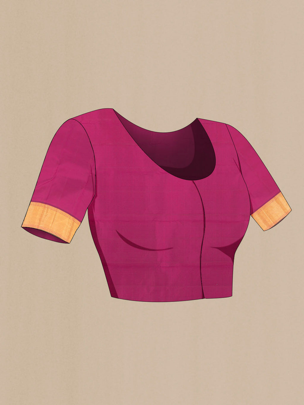 Close up image of the blouse of Imperial Pink Kanchipuram Silk Saree with Zari Butta on the body and Silk Border. 