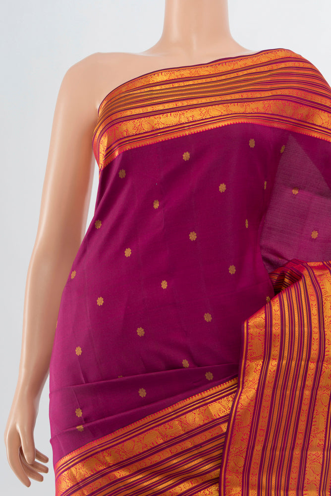 Border image of Purple Kanchipuram Silk Saree with Zari Butta on the body and Silk Border. 