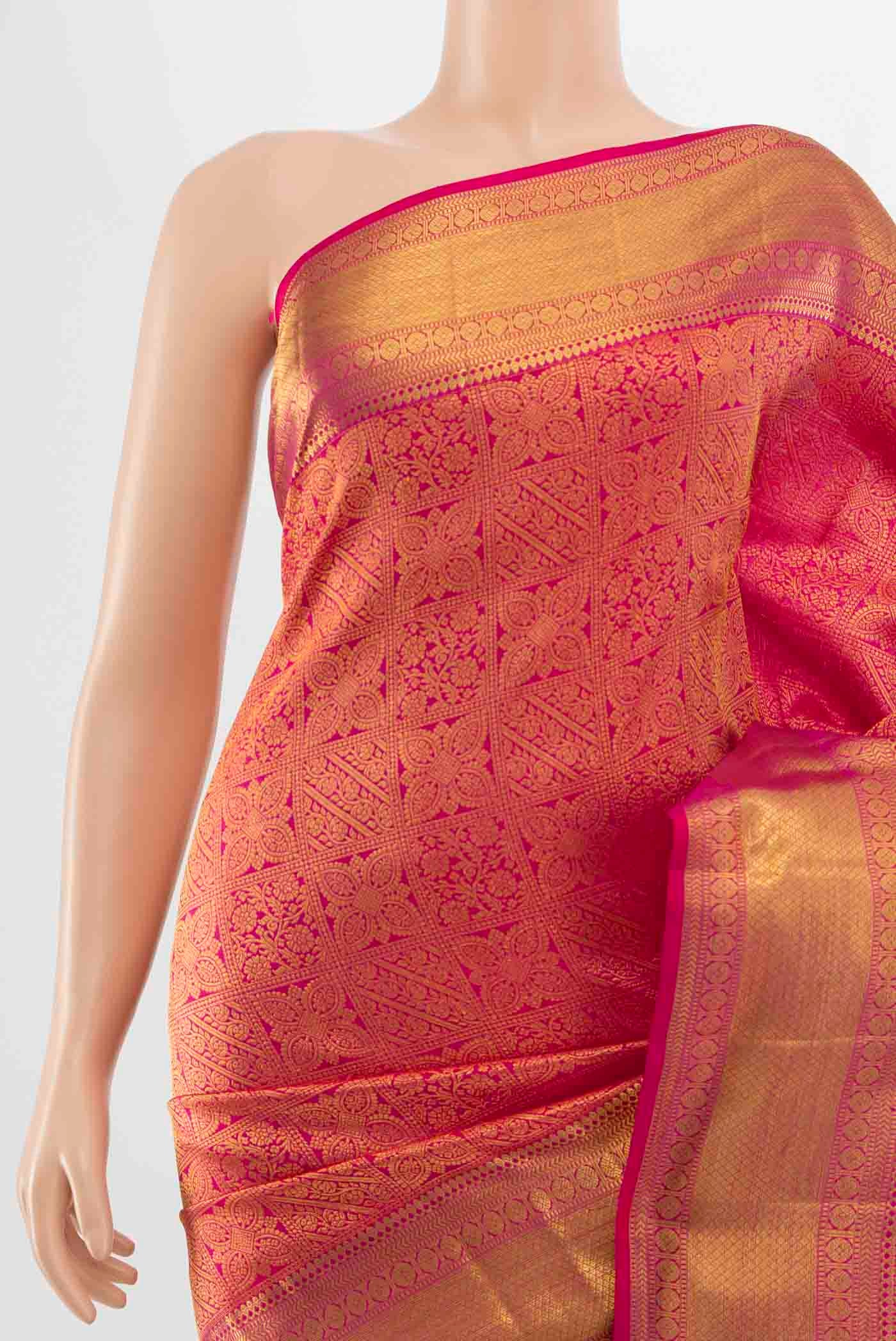 Border image of Rani Pink Kanchipuram Silk Saree with Zari Butta on the body and Silk Border