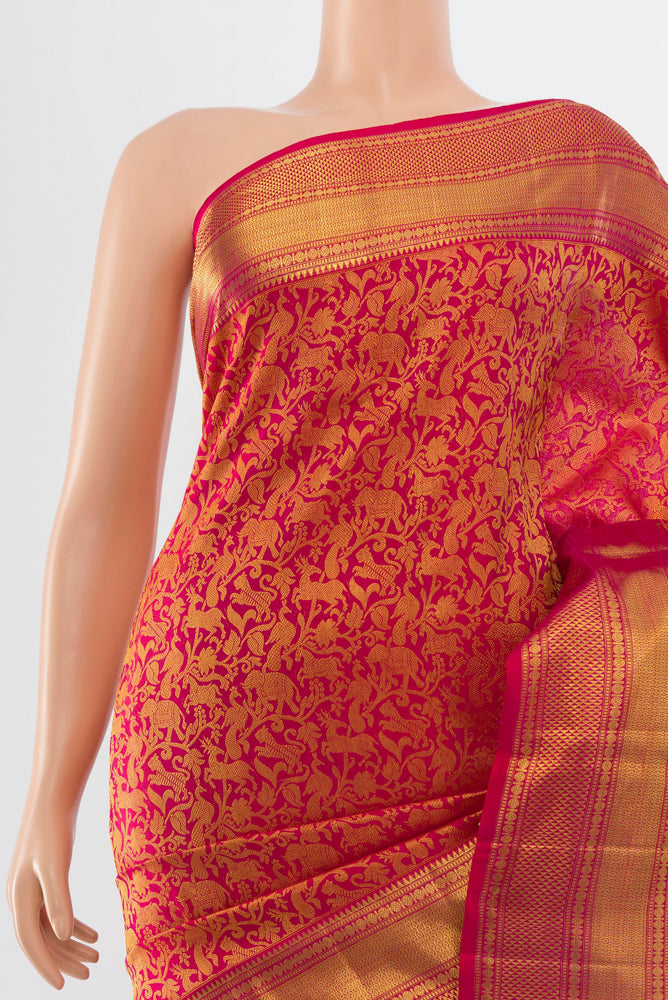Border image of Golden Kanchipuram Silk Saree with Zari Butta on the body and Silk Border. 