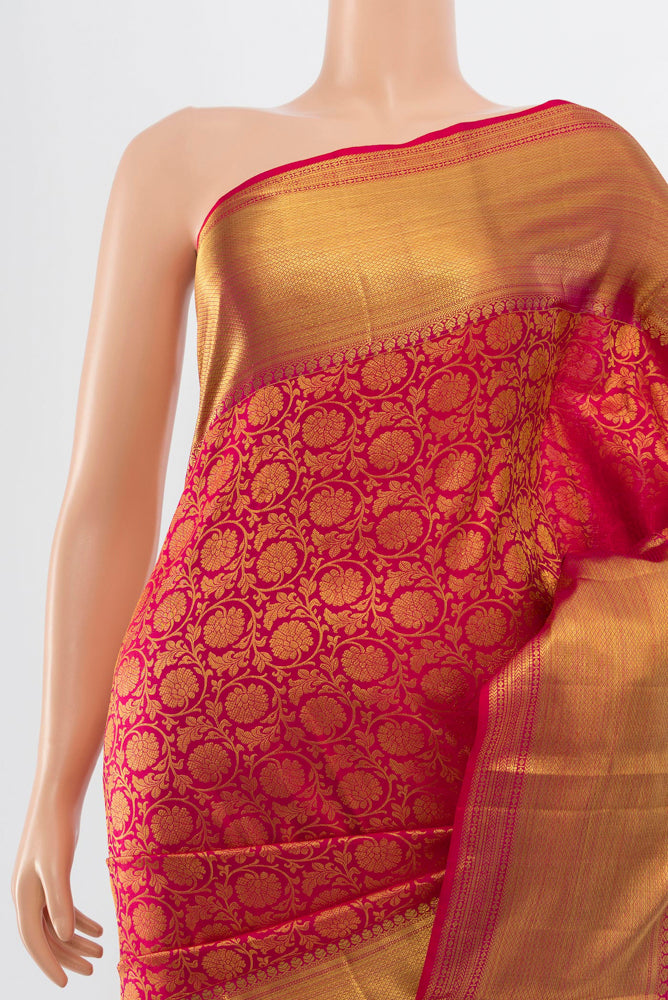 Border image of Golden Kanchipuram Silk Saree with Zari Butta on the body and Silk Border. 