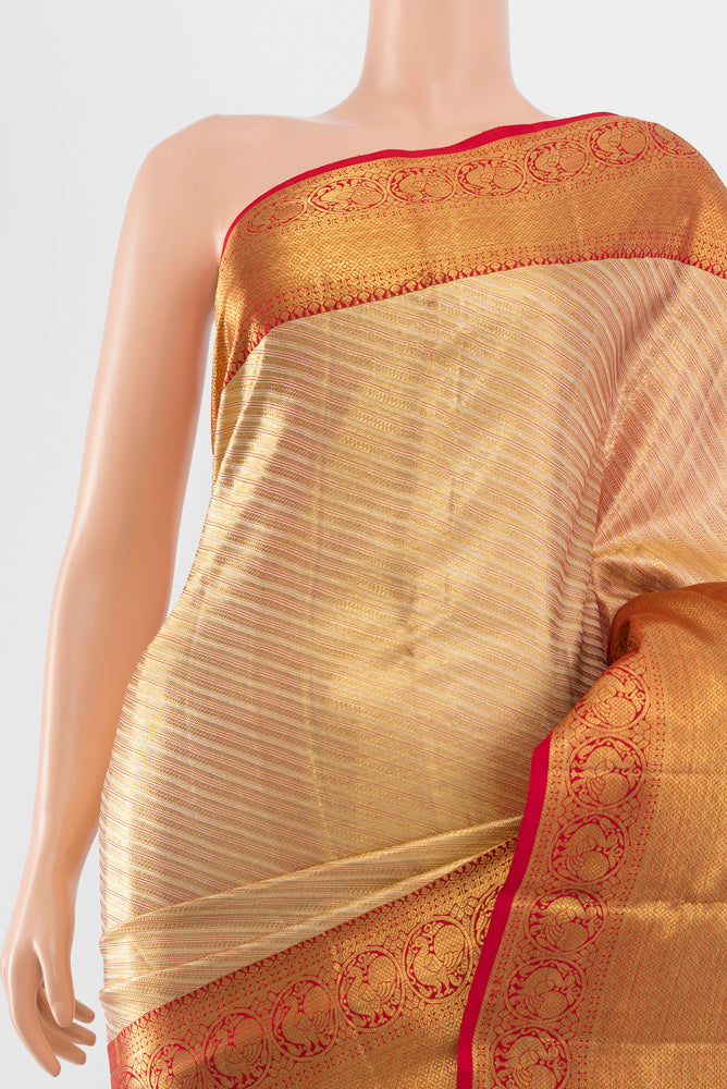 Border image of Pure Silk Pure Zari Golden Kanjivaram Saree with Zari Butta on the body and Silk Border. 