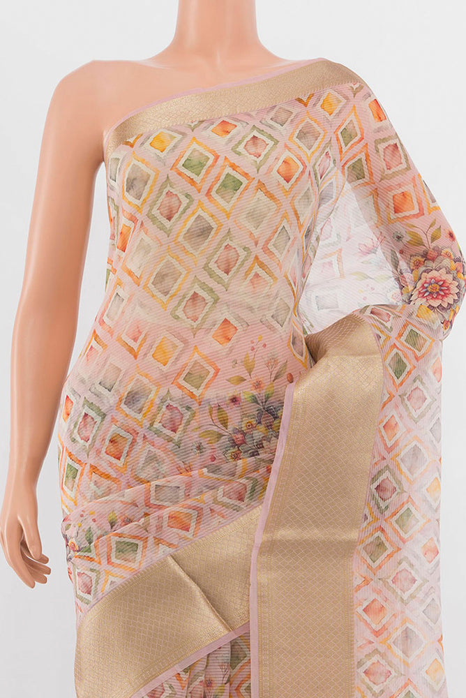 Border image of Multi Color Tussar Silk Saree with Floral Print on the body and Silk Border. 