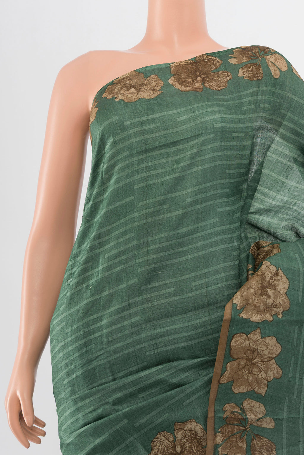 Border image of Light Green Tussar Silk Saree with Floral Print on the body and Silk Border. 