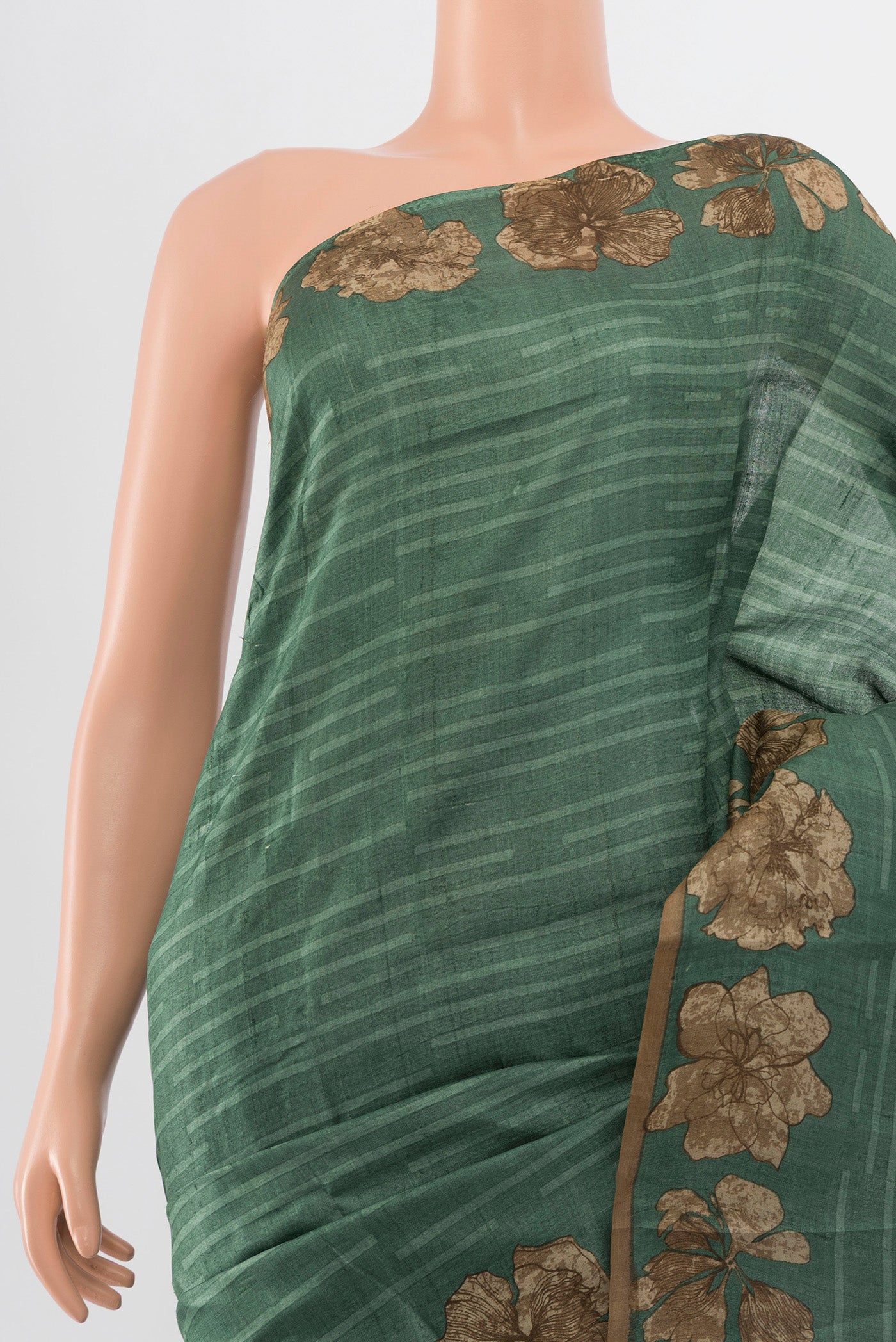 Border image of Light Green Tussar Silk Saree with Floral Print on the body and Silk Border. 
