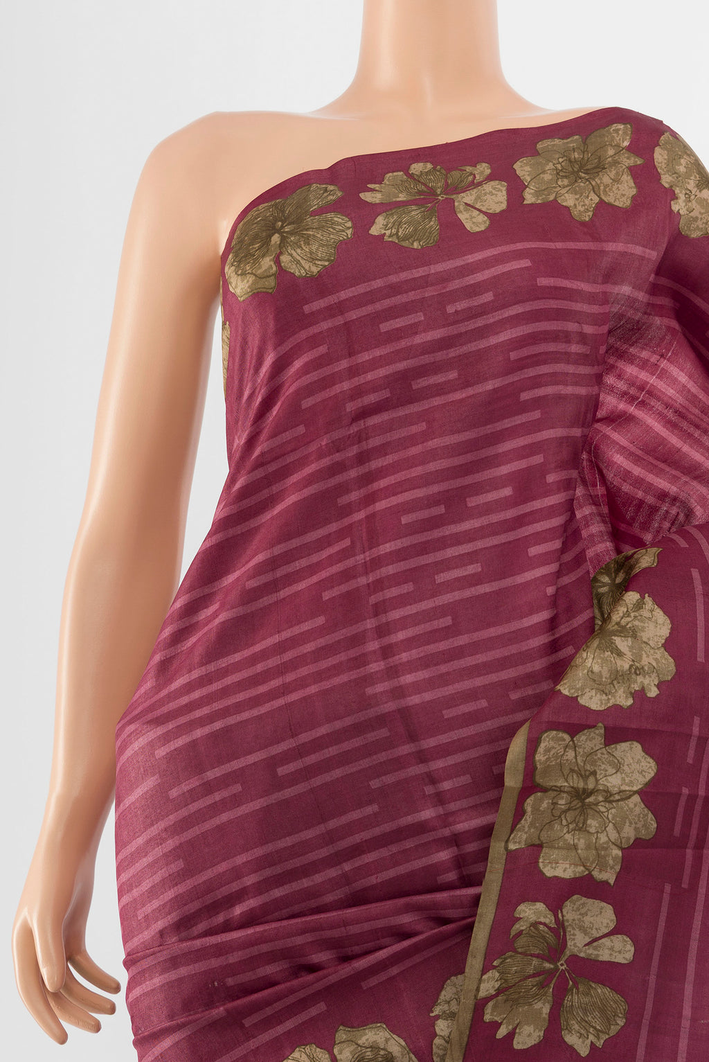 Border image of Bronze Tussar Silk Saree with Floral Print on the body and Silk Border. 