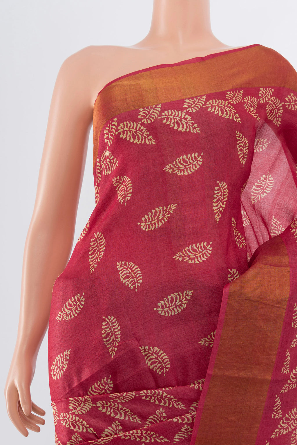 Border image of Peach Tussar Silk Saree with Floral Print on the body and Silk Border. 