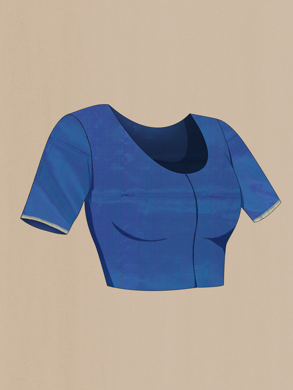 Close up image of the blouse of Navy Blue Soft Silk Saree with Zari Butta on the body and Zari Border. 