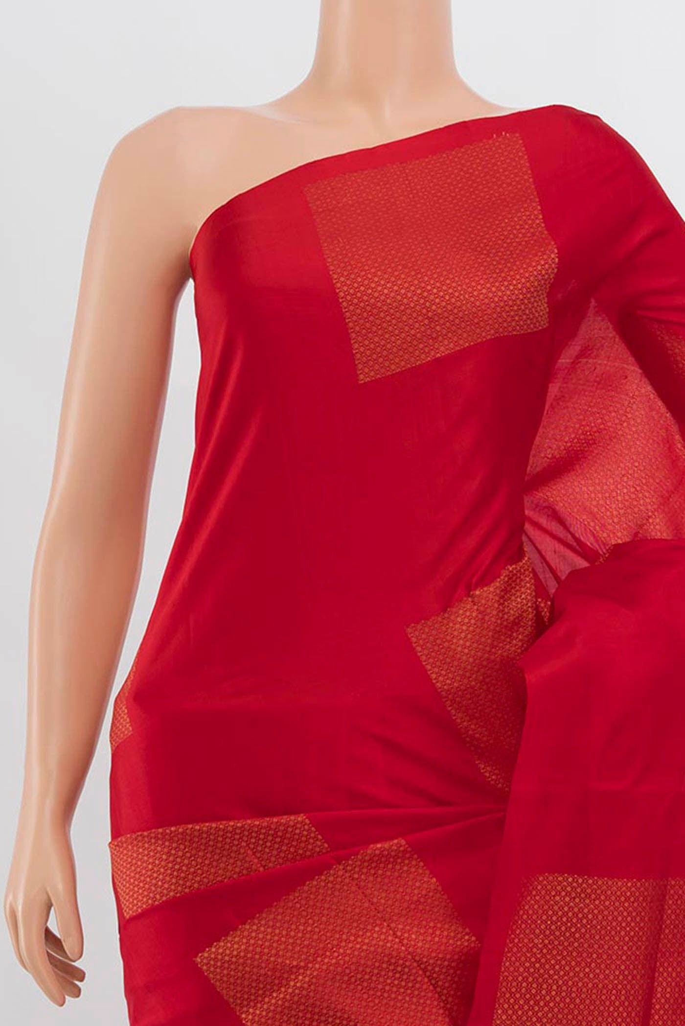 Border image of Red Soft Silk Saree with Zari Butta on the body and Silk Border. 