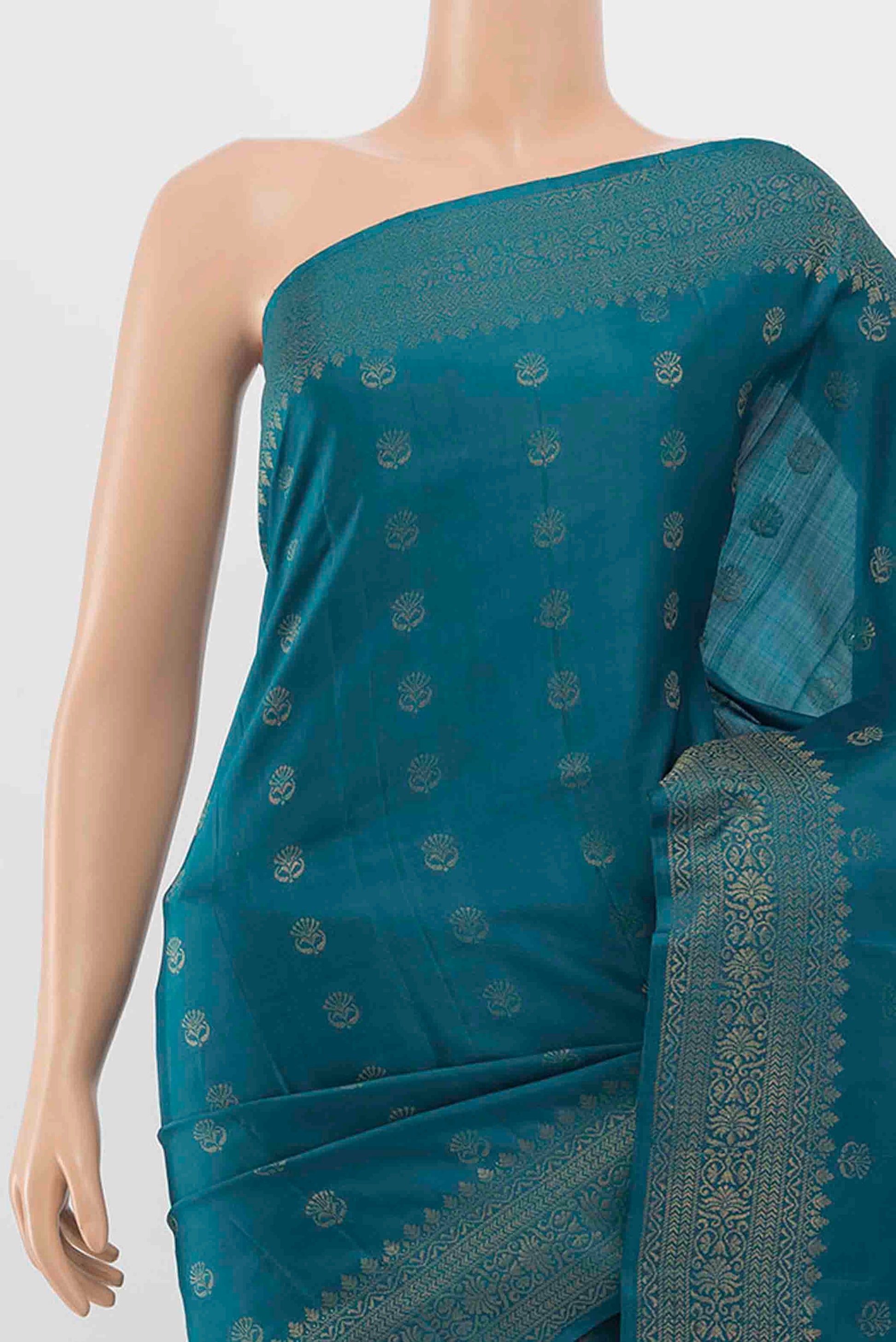 Border image of Light Blue Soft Silk Saree with Zari Butta on the body and Zari Border