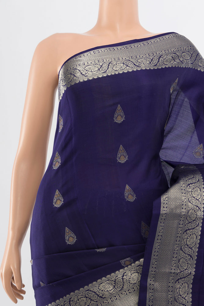 Border image of Navy Blue Soft Silk Saree with Zari Butta on the body and Silk Border. 