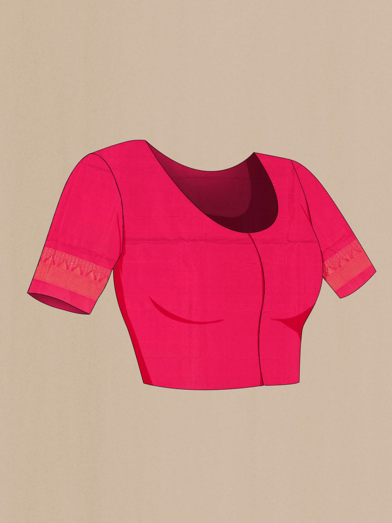 Close up image of the blouse of Dark Pink Soft Silk Saree with Zari Butta on the body and Silk Border. 