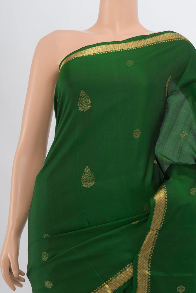 Border image of Bottle Green Soft Silk Saree with Zari Butta on the body and Silk Border. 