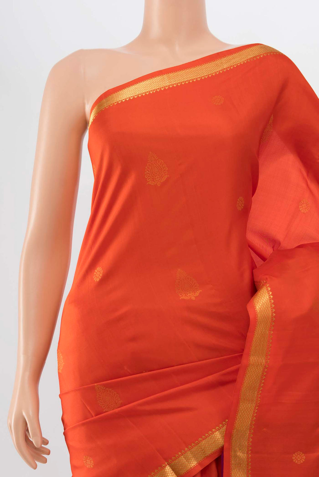 Border image of Orange Soft Silk Saree with Zari Butta on the body and Silk Border