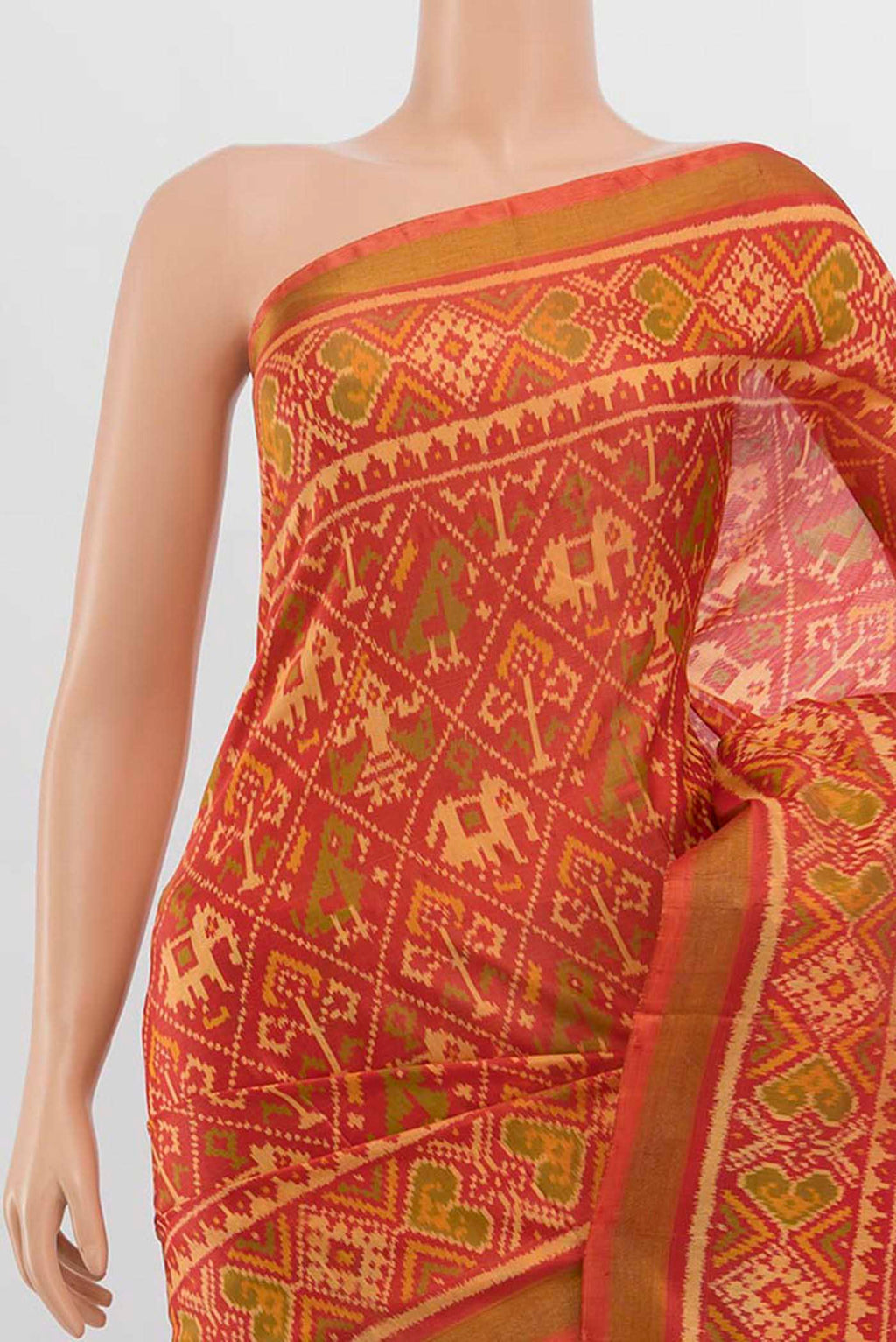 Border image of Peach Rajkot Patola Silk Saree with Zari Butta on the body and Silk Border. 