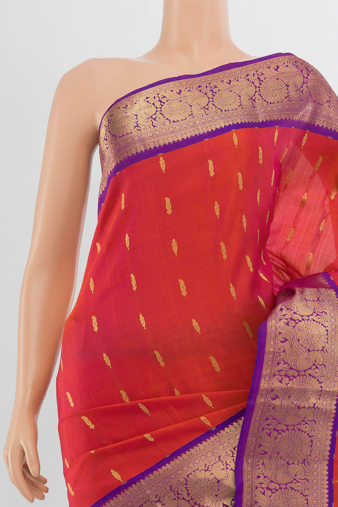 Border image of Pure Silk Pure Zari Peach Kanchipuram Saree with Zari Butta on the body and Silk Border. 