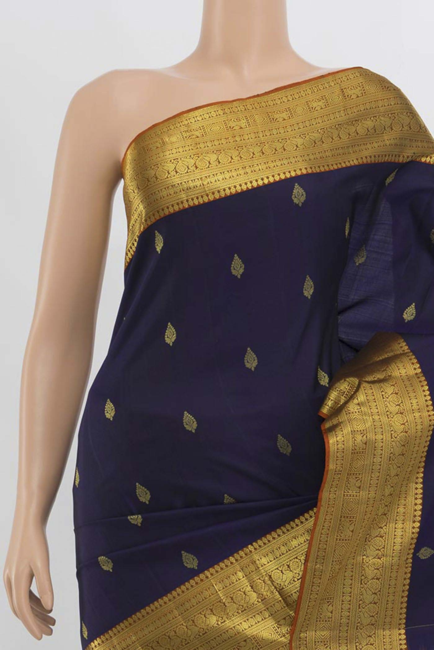 Border image of Navy Blue Kanchipuram Silk Saree with Zari Butta on the body and Silk Border. 