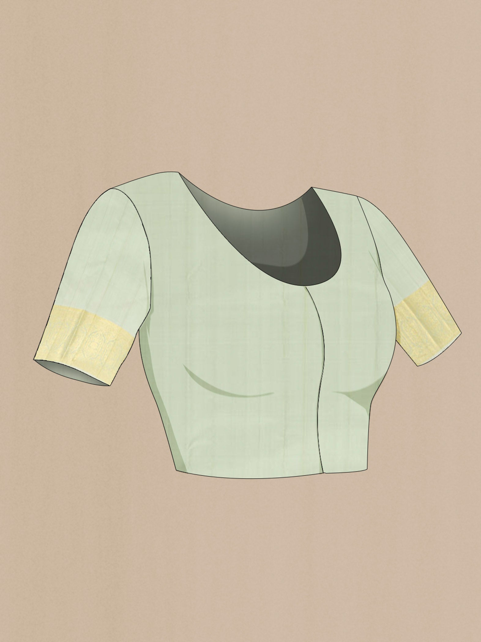 Close up image of the blouse of Pista Green Kanchipuram Silk Saree with Zari Butta on the body and Silk Border. 