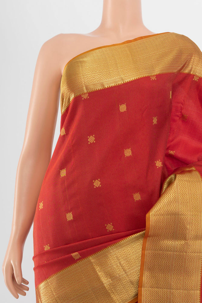 Border image of Maroon Kanjivaram Silk Saree with Zari Butta on the body and Silk Border. 