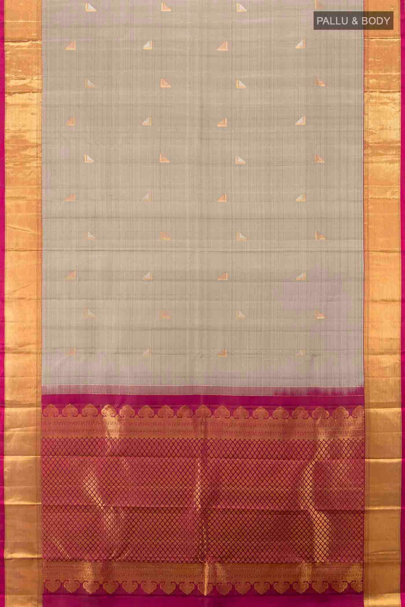 Flat view of Bronze Kanchipuram Silk Saree with Zari Butta on the body and Silk Border