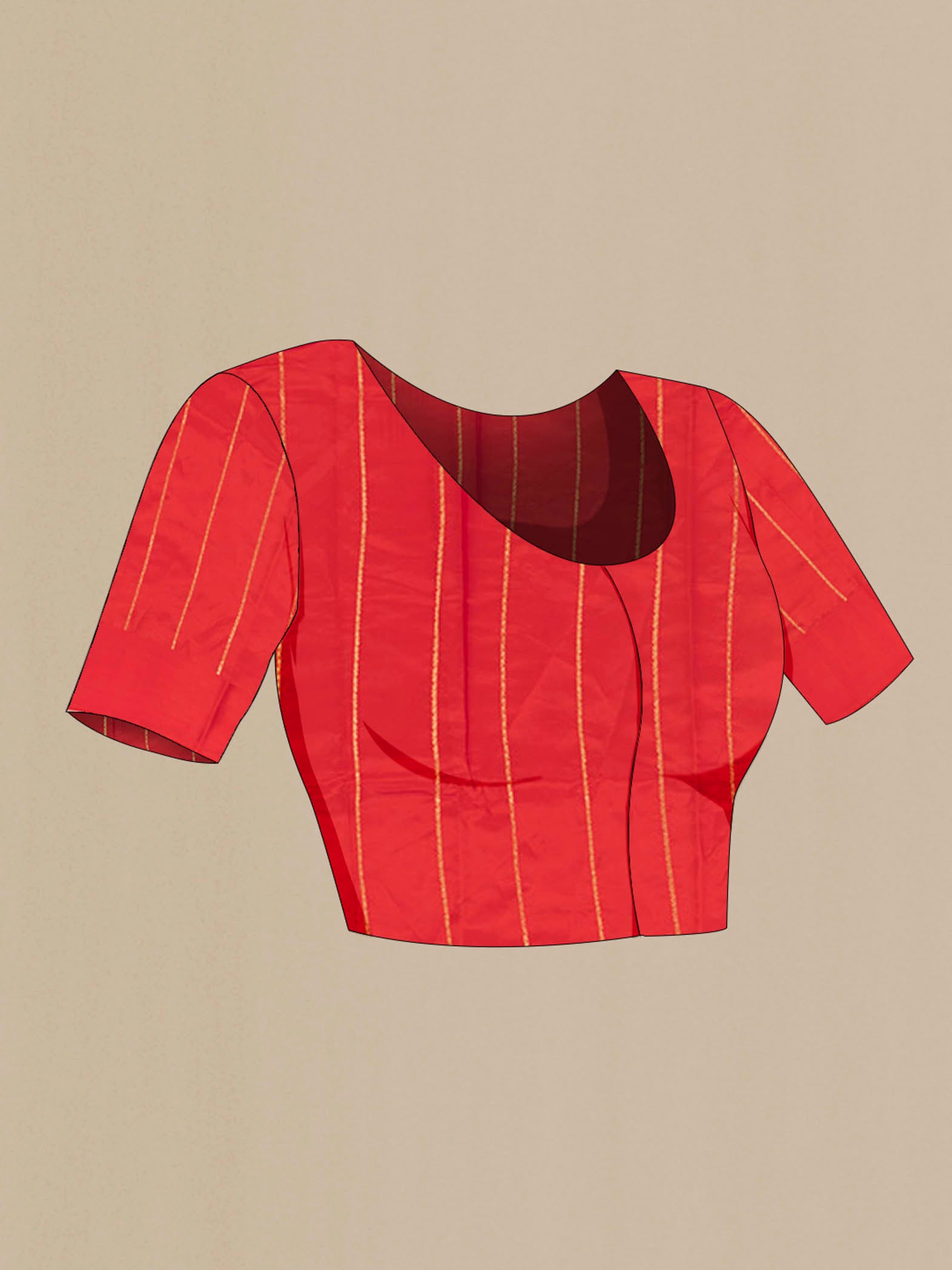 Close up image of the blouse of Red Banarasi Katan Silk Saree with Zari Butta on the body and Silk Border