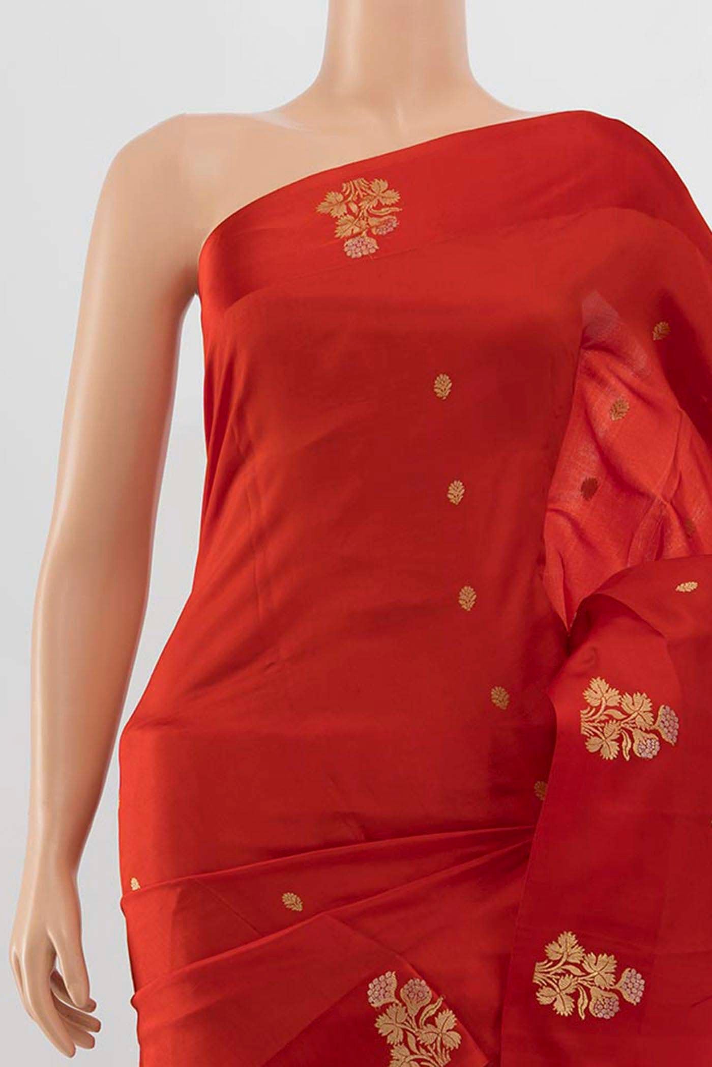 Border image of Red Banarasi Katan Silk Saree with Zari Butta on the body and Silk Border