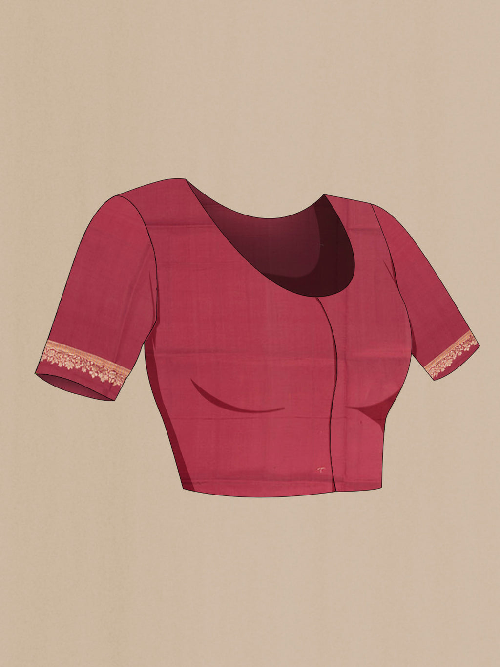Close up image of the blouse of Maroon Banarasi Raw Silk Saree with Zari Butta on the body and Silk Border