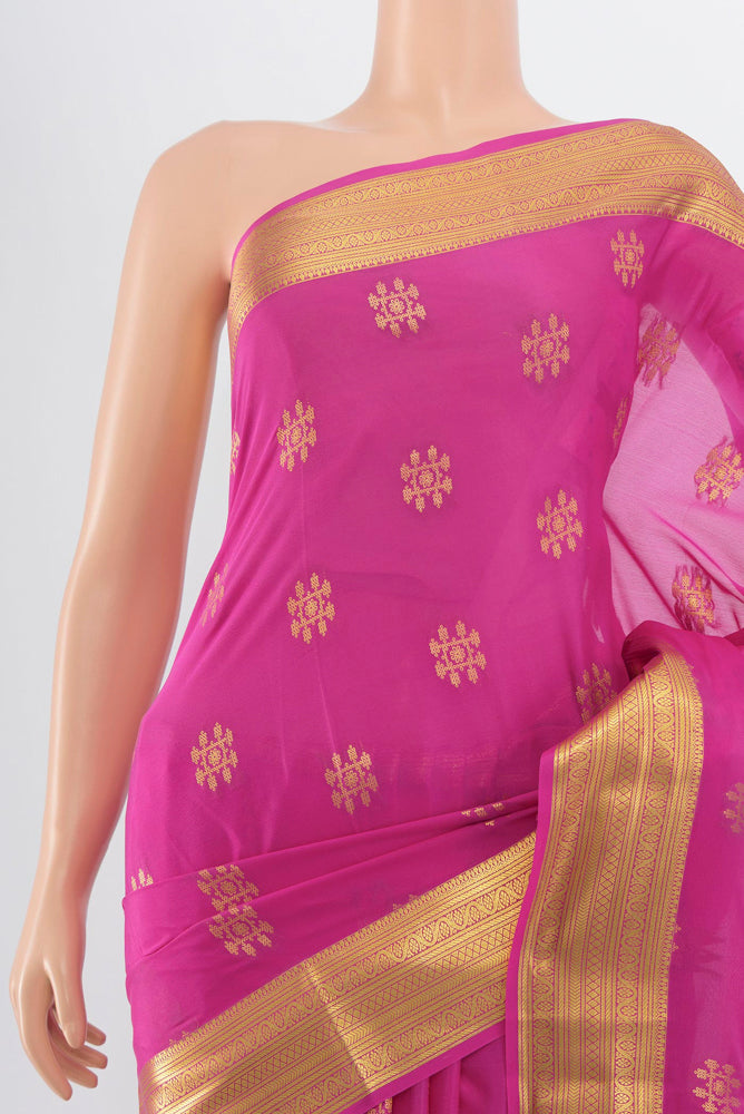 Border image of Magenta Mysore Silk Saree with Zari Butta on the body and Silk Border. 