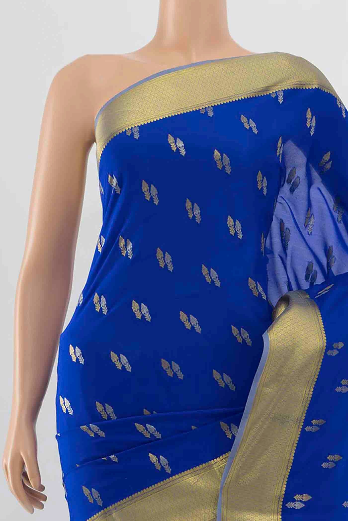 Border image of Light Blue Mysore Crepe Saree with Zari Brocade on the body and Silk Border