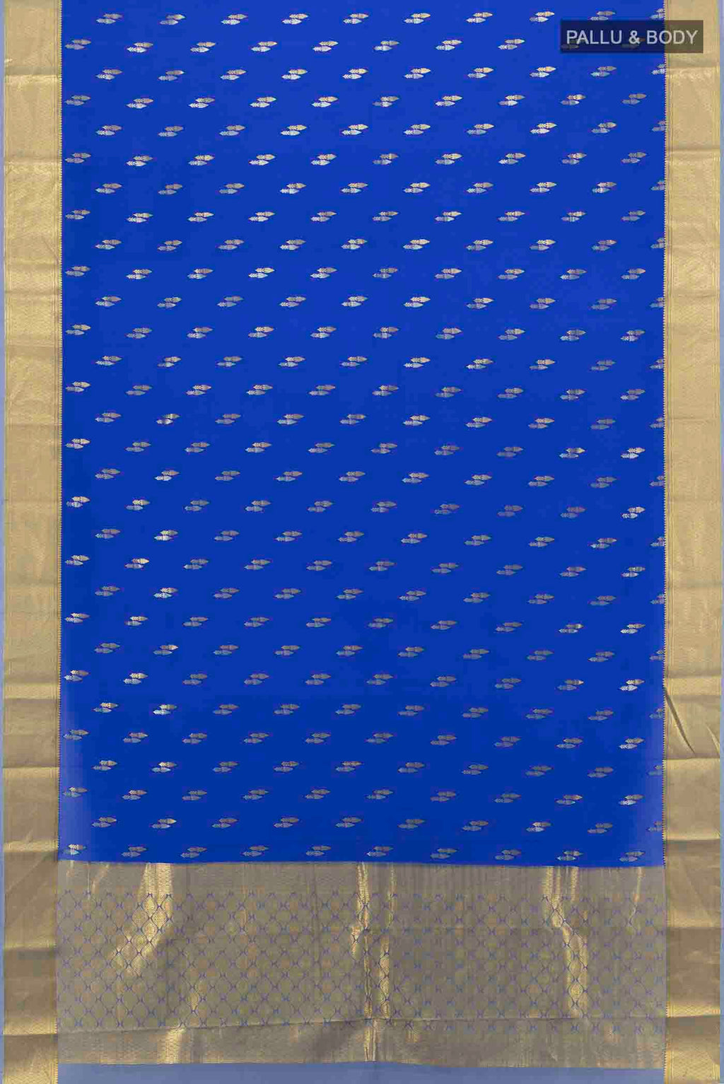 Flat view of Light Blue Mysore Crepe Saree with Zari Brocade on the body and Silk Border