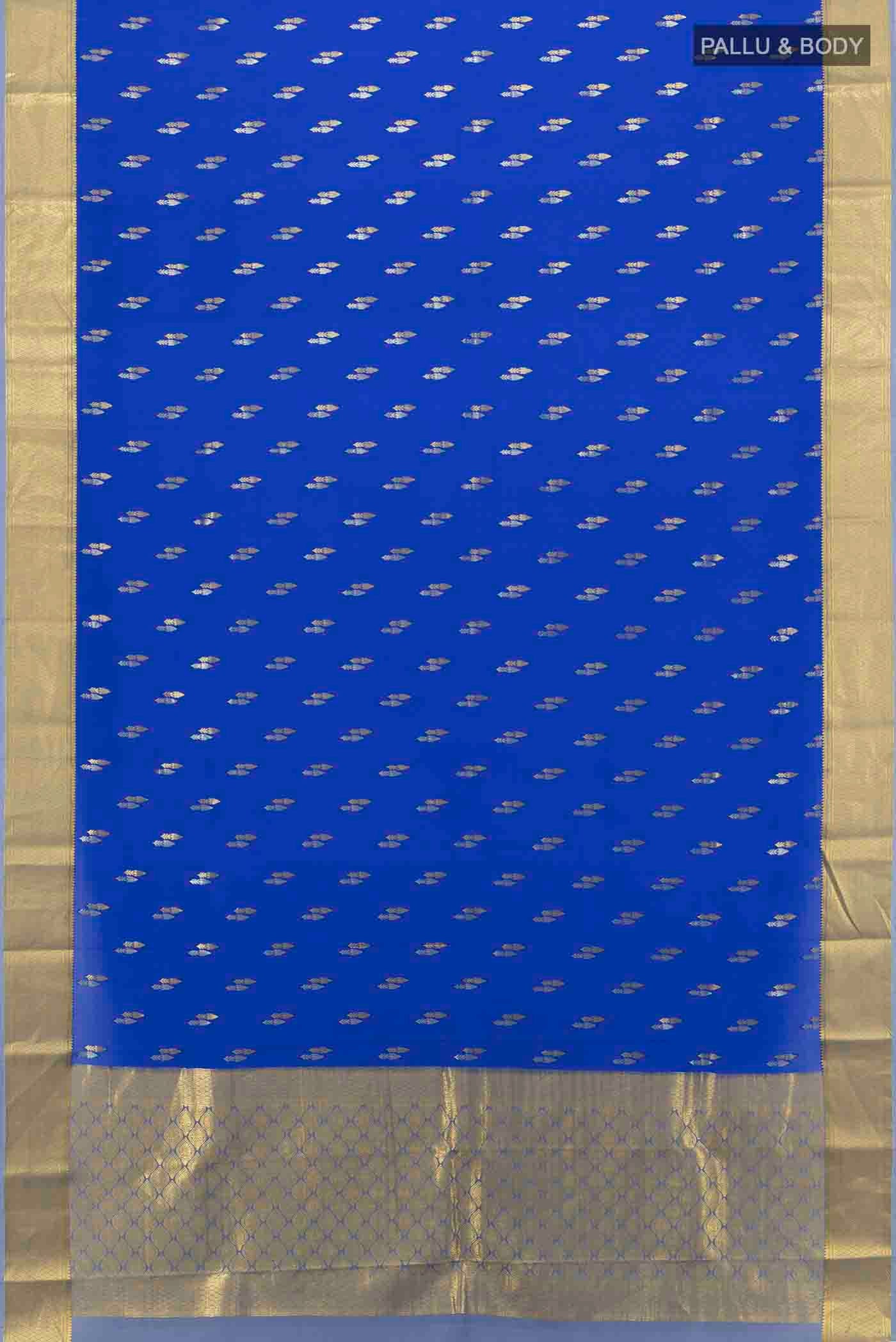 Flat view of Light Blue Mysore Crepe Saree with Zari Brocade on the body and Silk Border