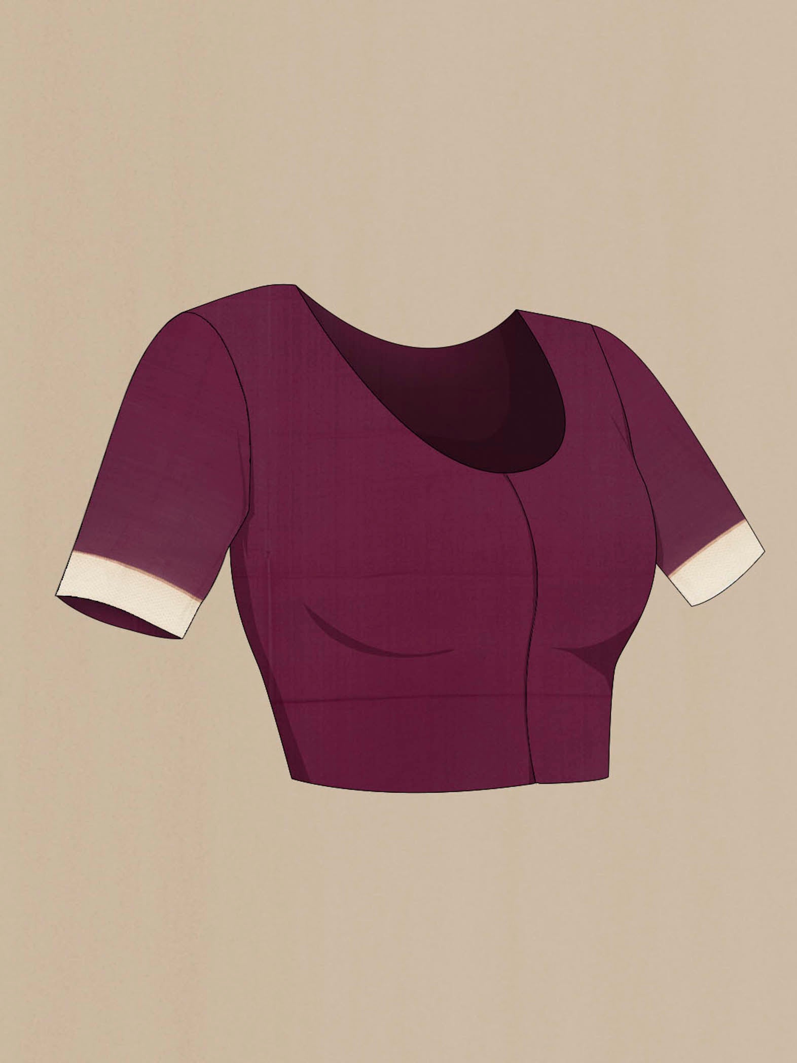 Close up image of the blouse of Purple Mysore Crepe Saree with Stripes on the body and Zari Border