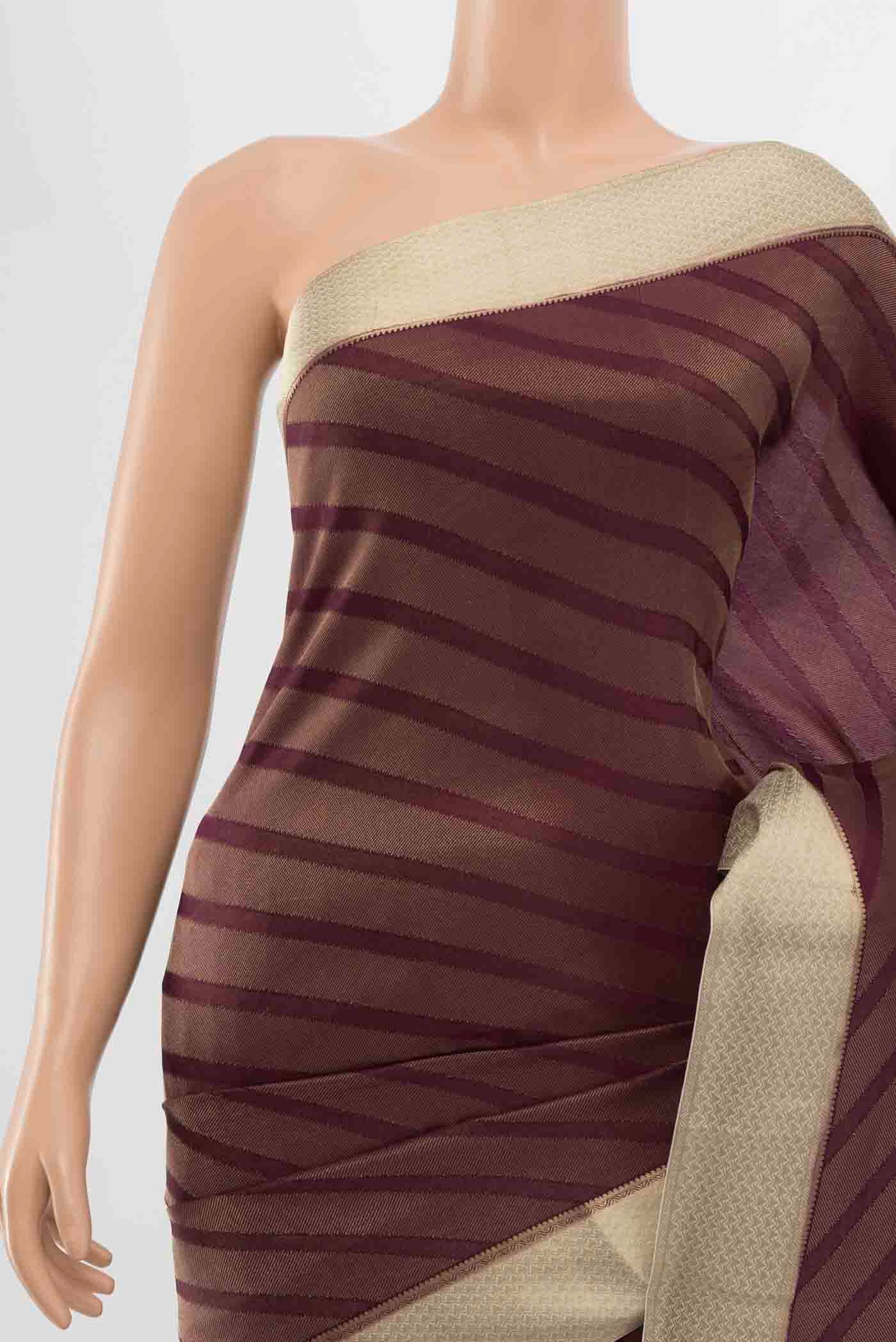 Border image of Purple Mysore Crepe Saree with Stripes on the body and Zari Border