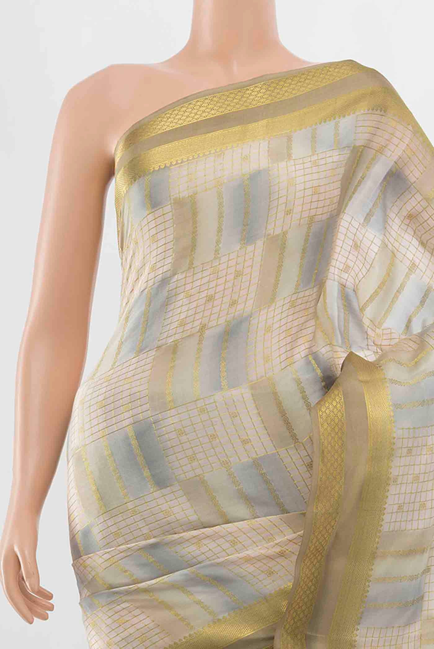 Border image of Multi Color Mysore Crepe Saree with Checked design on the body and Zari Border