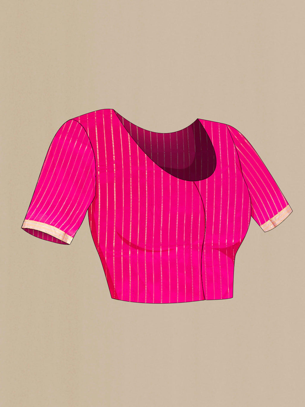 Close up image of the blouse of Rani Pink Banarasi Katan Silk Saree with Zari Butta on the body and Silk Border. 