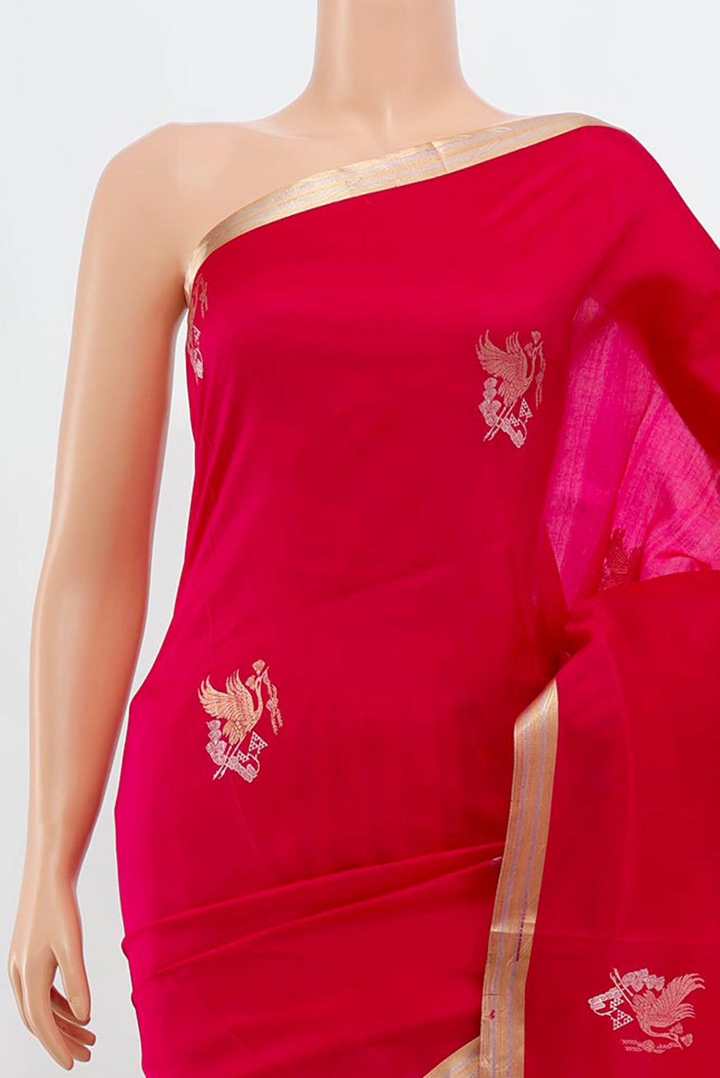 Border image of Rani Pink Banarasi Katan Silk Saree with Zari Butta on the body and Silk Border. 