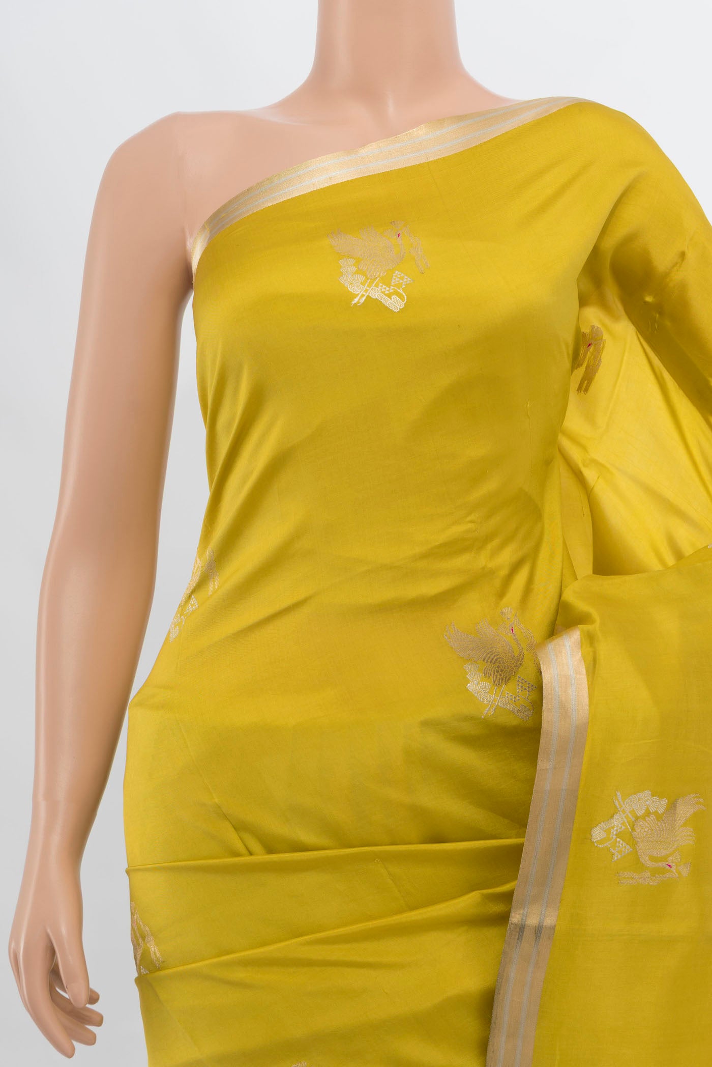 Border image of Light Green Banarasi Katan Silk Saree with Zari Butta on the body and Silk Border. 