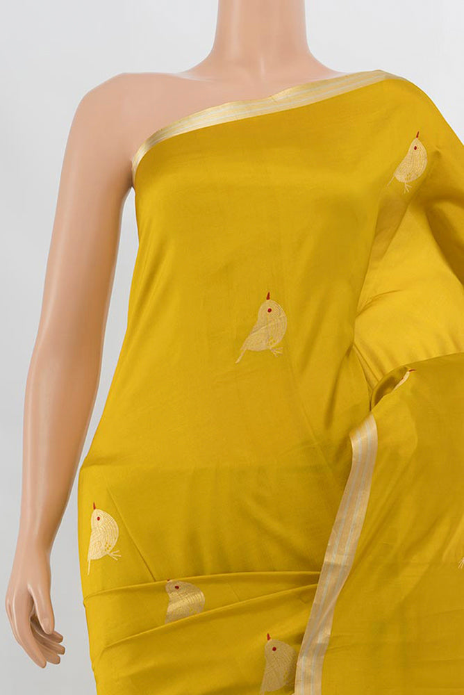 Border image of Yellow Banarasi Katan Silk Saree with Zari Butta on the body and Silk Border. 