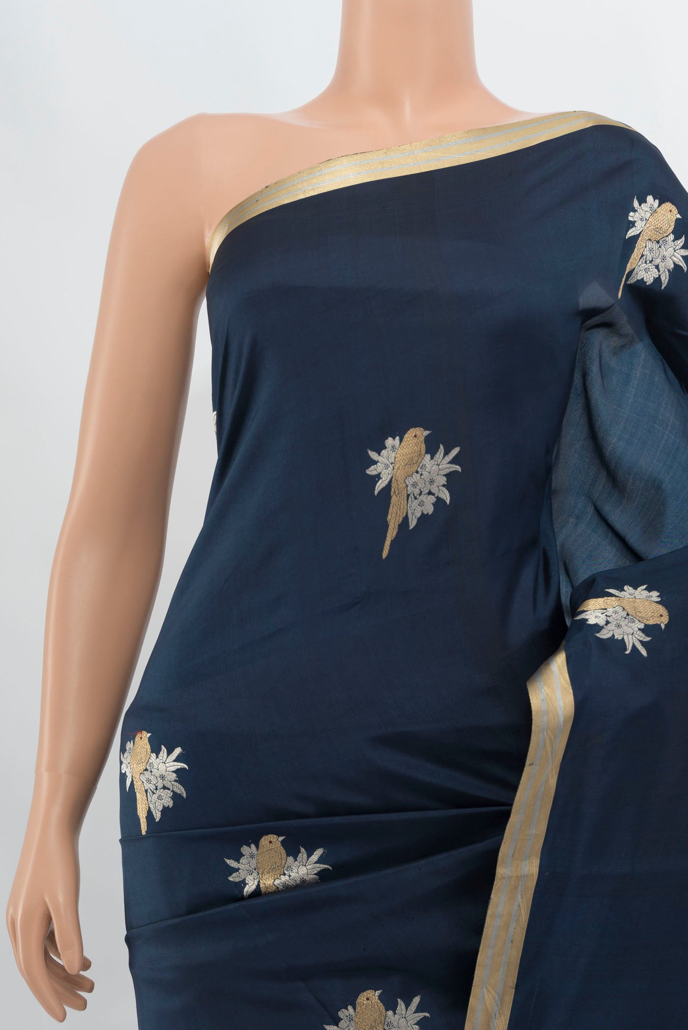 Border image of Navy Blue Banarasi Katan Silk Saree with Zari Butta on the body and Silk Border. 