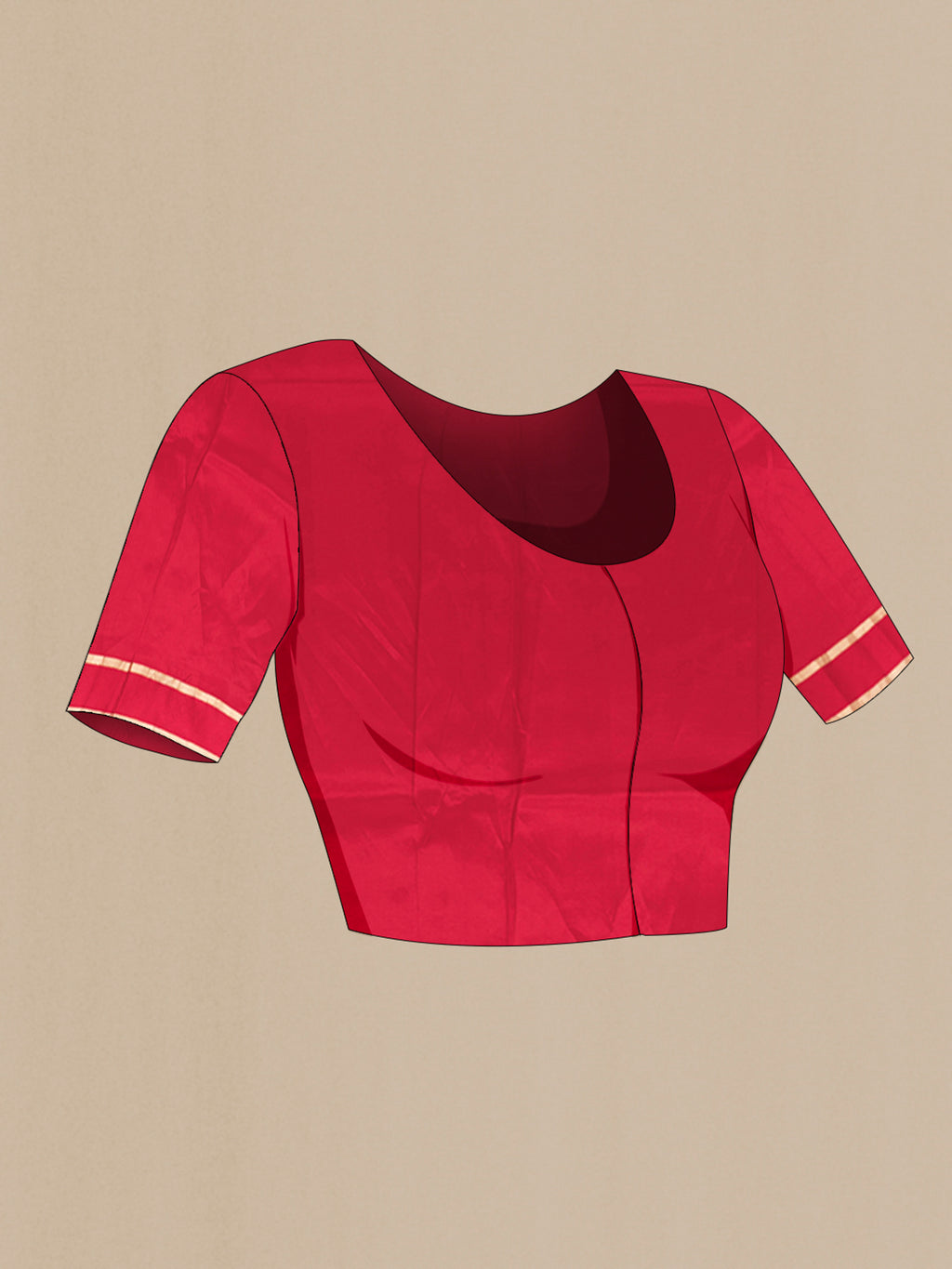 Close up image of the blouse of Pure Silk Red Banarasi Katan Saree with Zari Butta on the body and Plain Border. 
