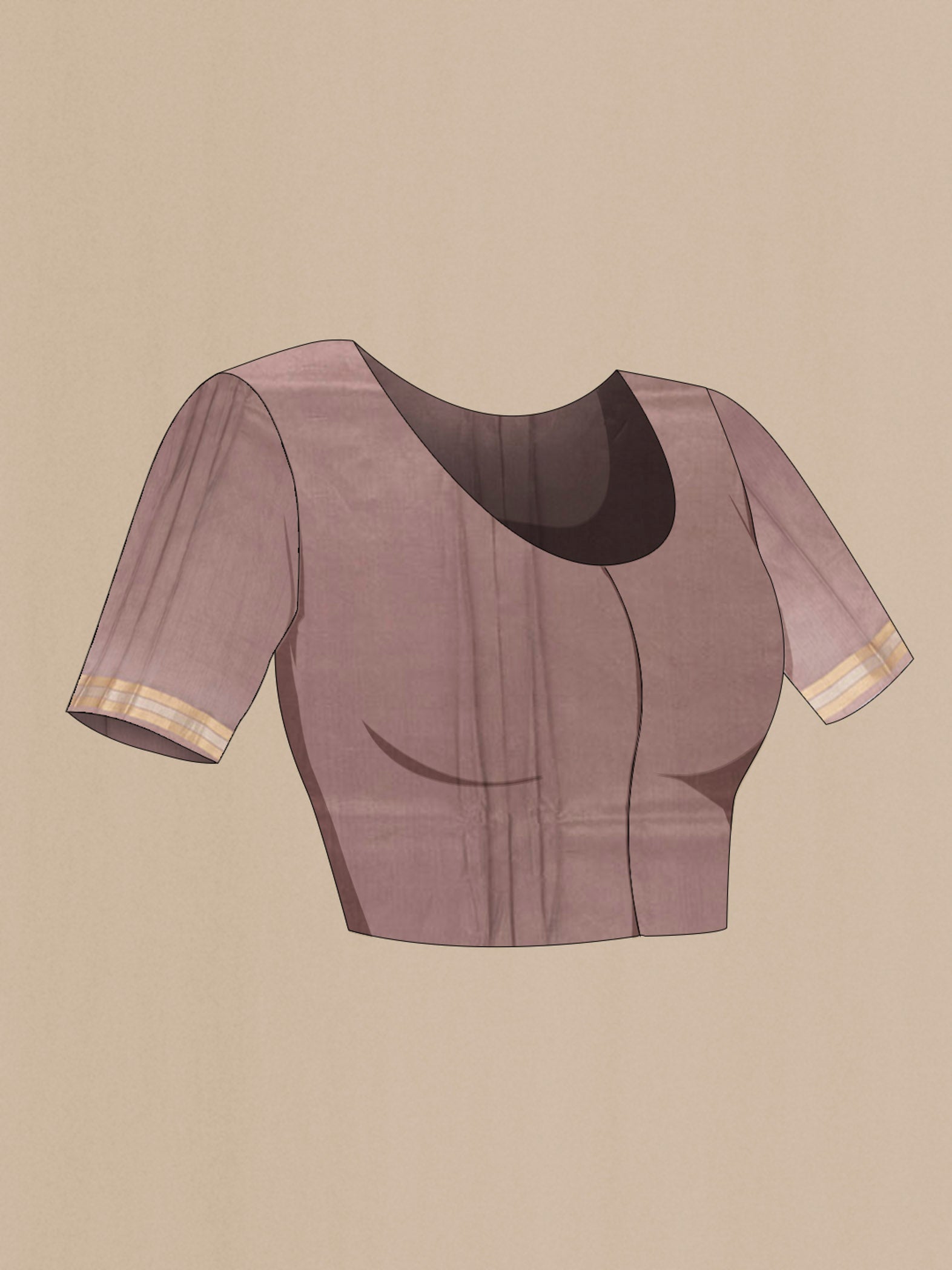 Close up image of the blouse of Dark Beige Banarasi Katan Silk Saree with Zari Butta on the body and Silk Border. 