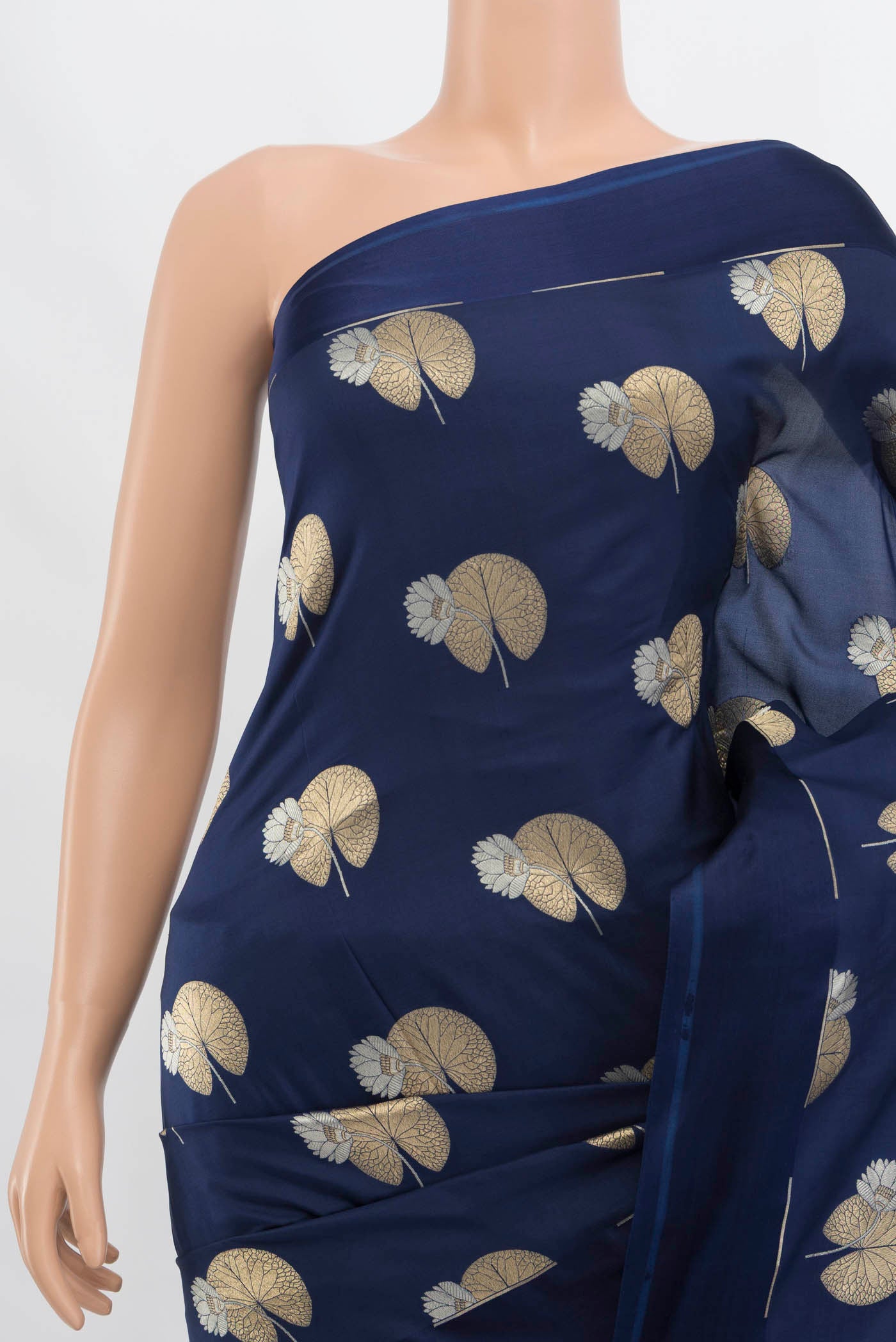 Border image of Navy Blue Banarasi Katan Silk Saree with Zari Butta on the body and Zari Border. 