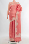 Pure Silk Pure Zari Coral Banarasi Saree with Plain Body and Fancy Border.  displayed on a mannequin