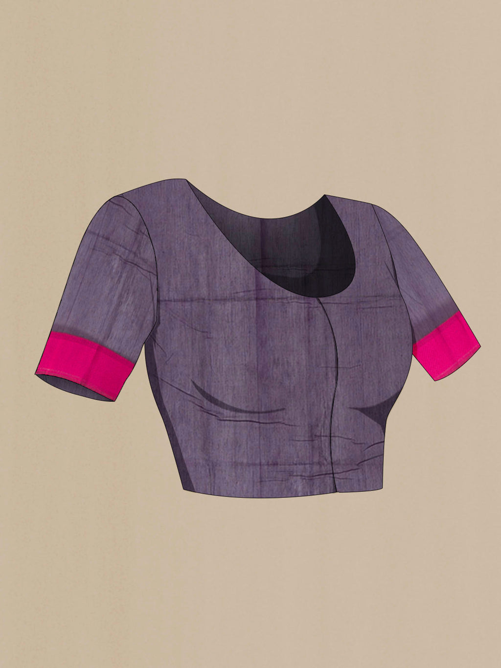 Close up image of the blouse of Navy Blue Maheshwari Silk Cotton Saree with Plain Body and Thread Border