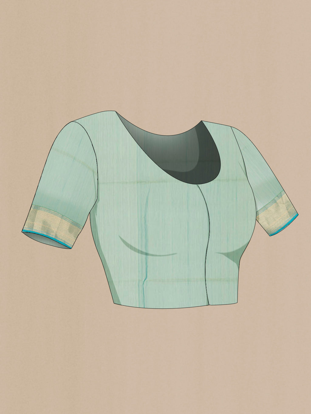 Close up image of the blouse of Parrot Green Maheshwari Silk Cotton Saree with Zari Butta on the body and Silk Border. 