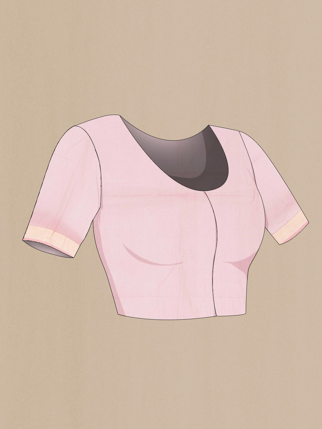 Close up image of the blouse of Rose Gold Maheshwari Silk Cotton Saree with Zari Butta on the body and Silk Border