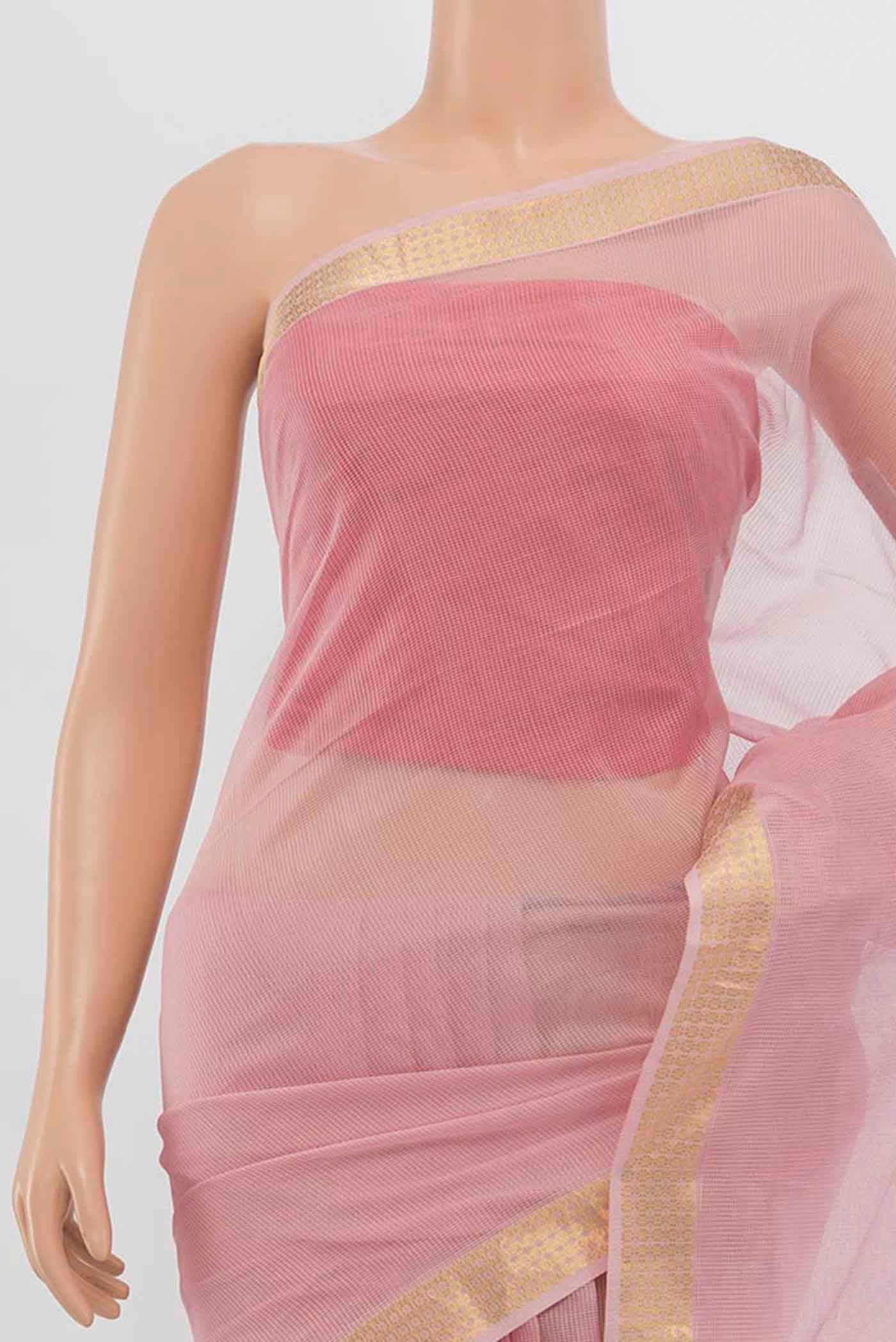 Border image of Rose Gold Maheshwari Silk Cotton Saree with Zari Butta on the body and Silk Border
