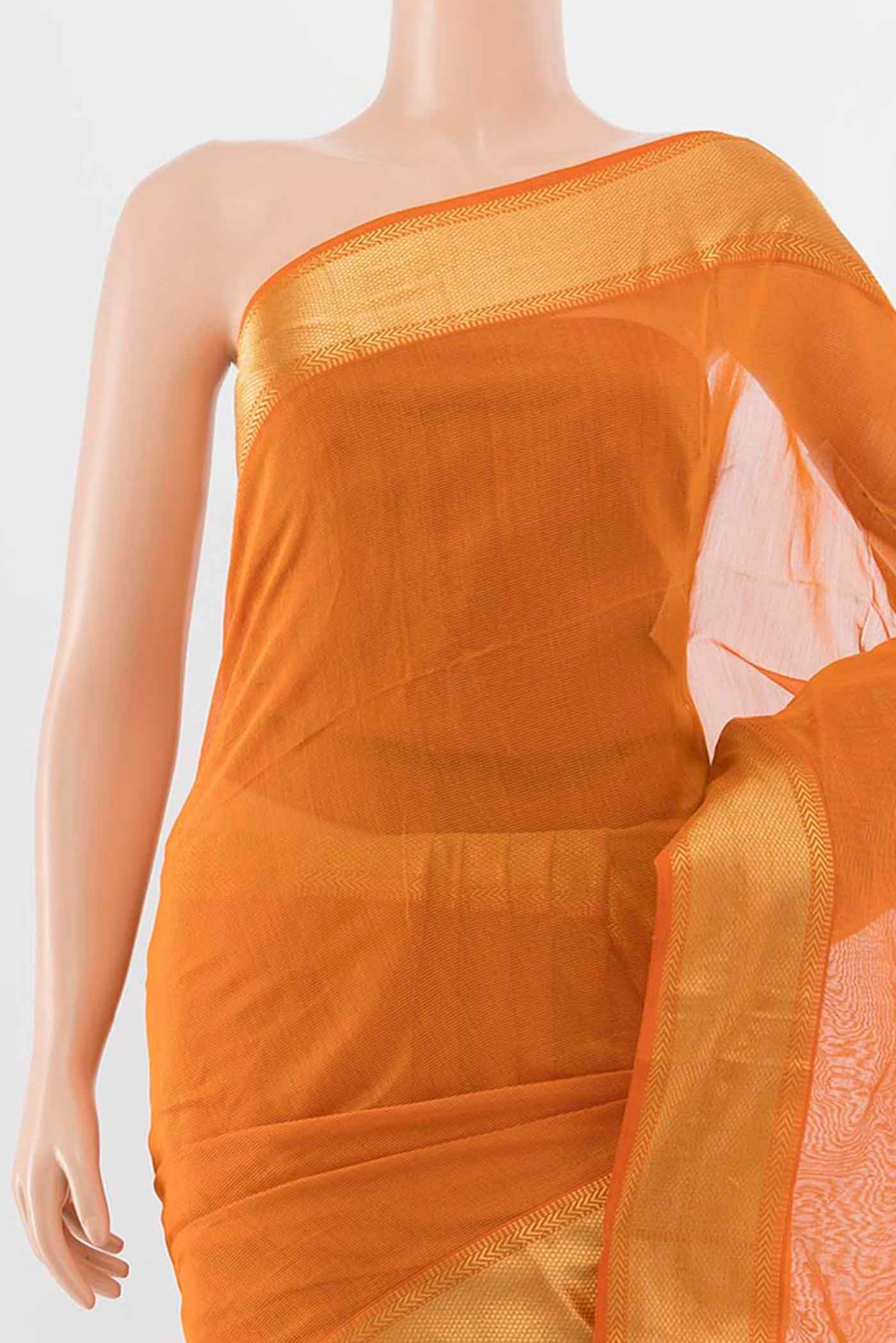Border image of Orange Maheshwari Silk Cotton Saree with Zari Butta on the body and Silk Border