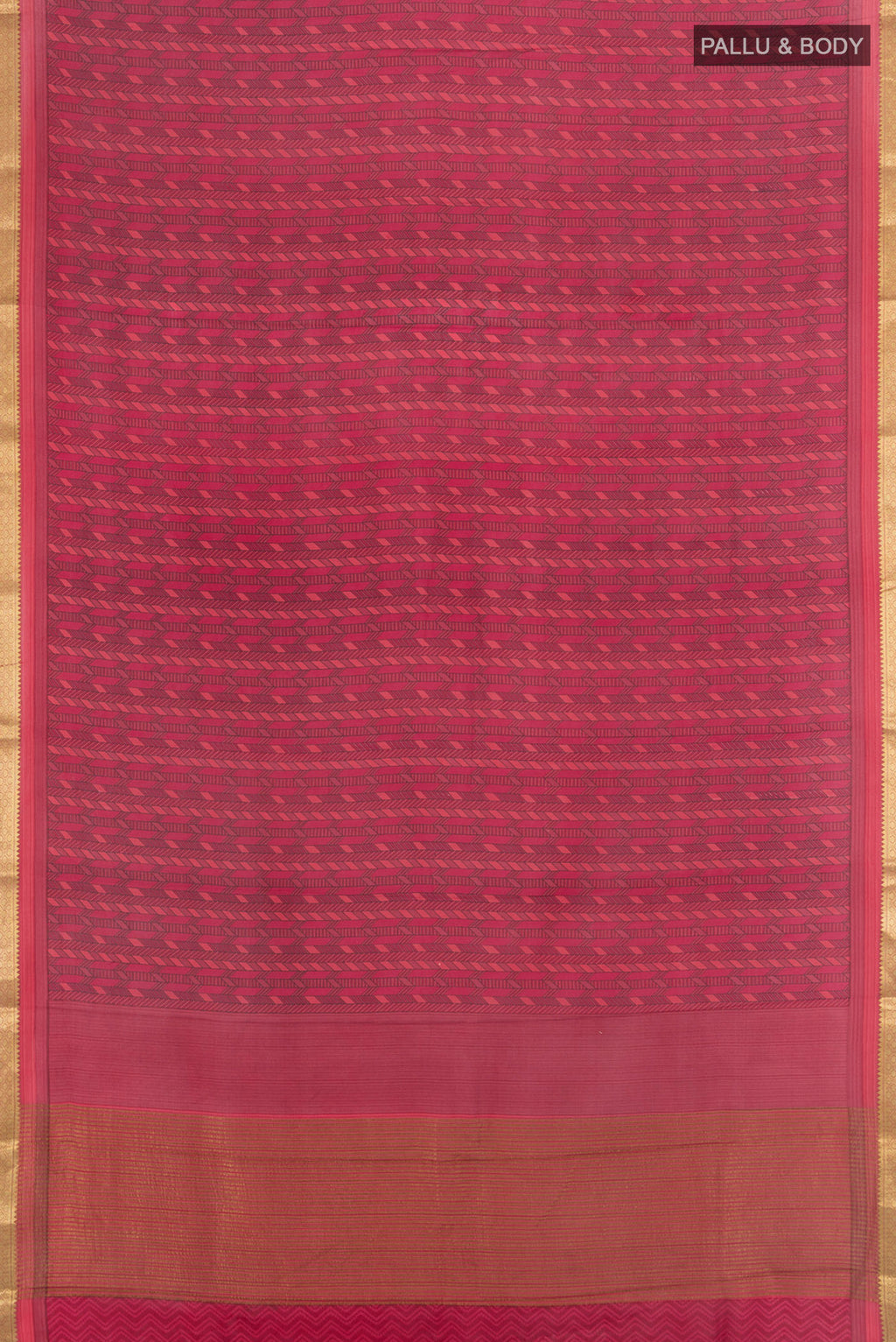Flat view of Maroon Crepe Saree with Floral Print on the body and Zari Border. 